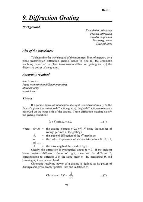 Diffraction Grating - Diffraction Grating Background Fraunhofer diffraction Fresnel diffraction ...