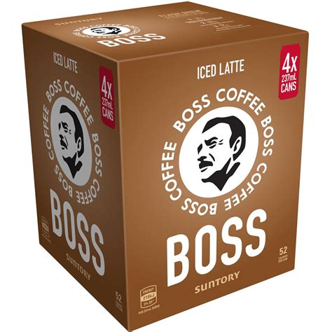 Suntory Boss Coffee Iced Latte Cans 237ml X4 Pack | Woolworths