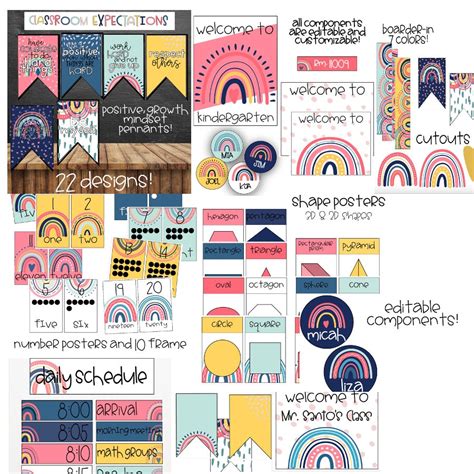 Boho Rainbow Classroom Decor BUNDLE EDITABLE Bright and Neutral - Etsy