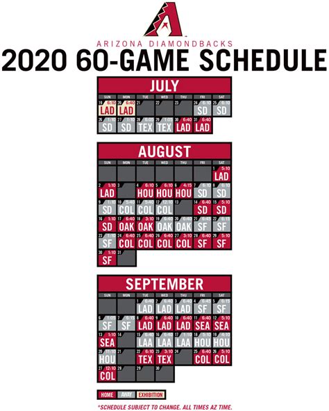 Printable Schedule | Arizona Diamondbacks