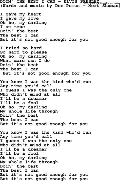 Doin' The Best I Can by Elvis Presley - lyrics