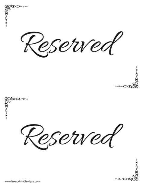 Reserved Cards For Tables Templates