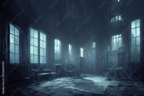 creepy interior of an abandoned building background, concept art ...