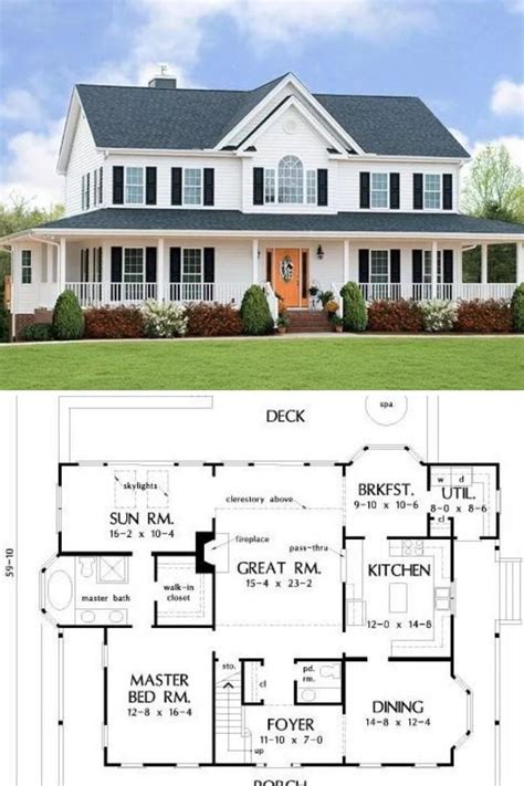 Two-Story 4-Bedroom The Riverbend Farmhouse with Wrap Around Porch (Floor Plan) | Porch house ...