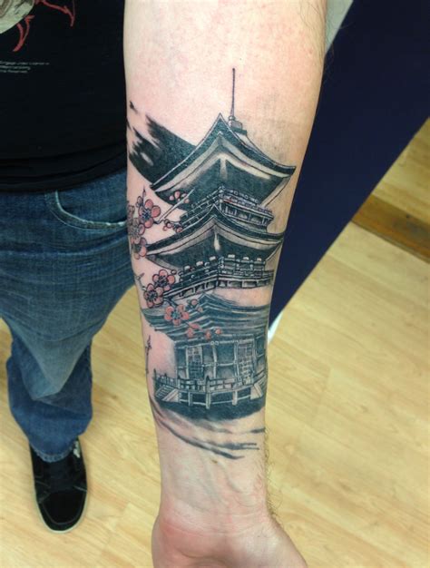 Japanese temple tattoo (fresh out of the second session!) by Gareth, Eclipse Tattoo Studio in ...