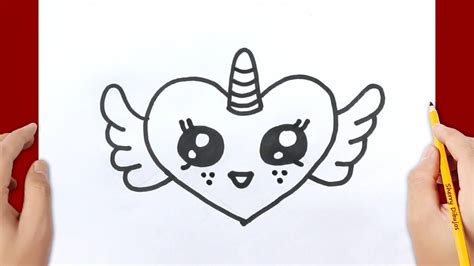 Cómo dibujar un corazón unicornio con alas | Dibujos fáciles y lindos ...