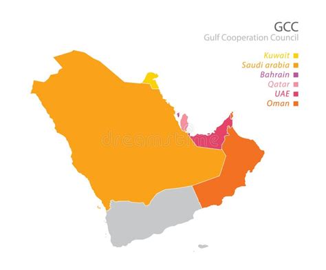 Map of the Gulf Cooperation Council GCC`s Members. Vector Stock Vector - Illustration of orange ...