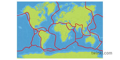 harta lumii cu plăci tectonice Illustration - Twinkl