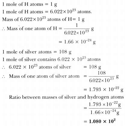 Calculate the ratio between the mass of one atom of hydrogen and mass of one atom of silver ...