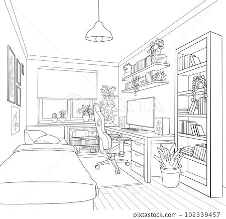 Typical interior design of a very cozy bedroom... - Stock Illustration [102339457] - PIXTA