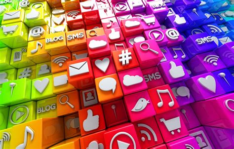 Wallpaper cubes, colorful, Internet, icons, cubes, icons, social network, media, social images ...