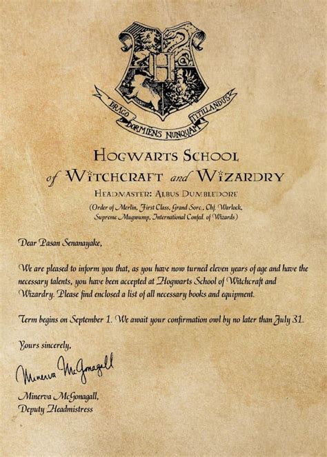 Hogwarts Acceptance Letter Harry Potter - Letter Daily References