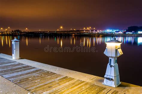 Pier on the Potomac River at Night, in National Harbor, Maryland Stock ...