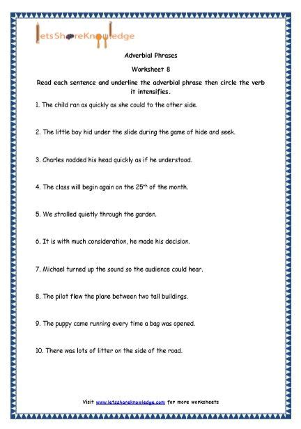 Adverbial Phrases Printable Worksheets Worksheet | Adverbial phrases, Spelling worksheets ...