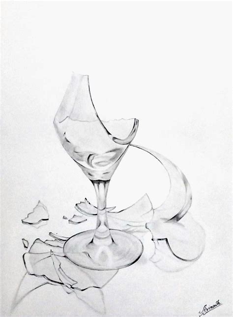 Still life pencils Drawing of broken wine glass | 예술 디자인, 예술, 유리