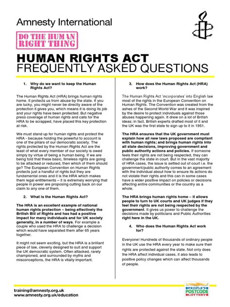 Human Rights Act Faqs | PDF | European Convention On Human Rights ...