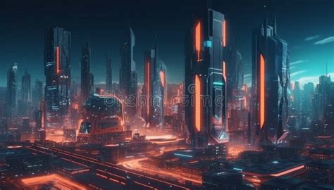 Futuristic Skyline Glows in Dubai Dark Night Generated by AI Stock Illustration - Illustration ...
