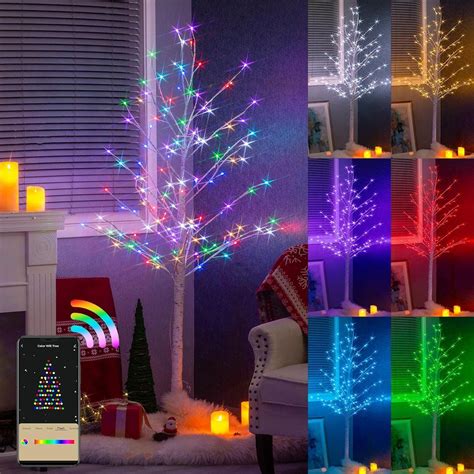 YhbSmt Multicolor Lighted Birch Tree, Color Changing RGB Lights 9 Functions Timer with App ...