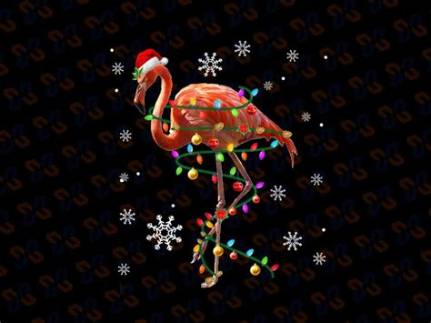 Santa Flamingo Christmas Tree Light Pajama X-mas PNG, Christmas Flamin