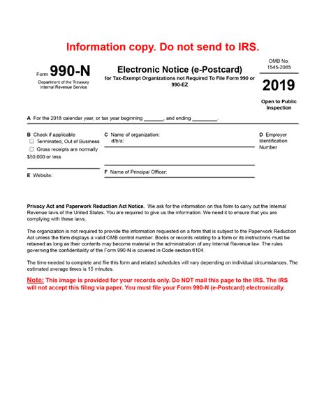 IRS Form 990-N Download Printable PDF or Fill Online Electronic Notice ...