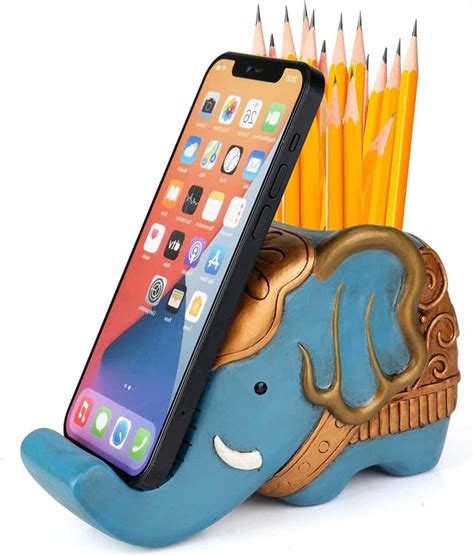 Amazon.com: Pen Pencil Holder with Phone Stand, Coolbros Resin elephant Shaped Pen Container ...