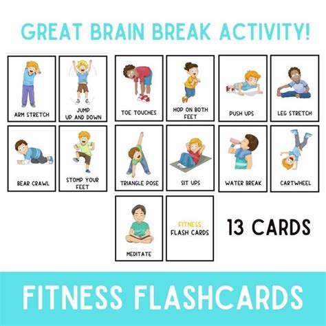 Fitness Flashcards Kids Exercises Flash Cards for Kids | Etsy Hong Kong