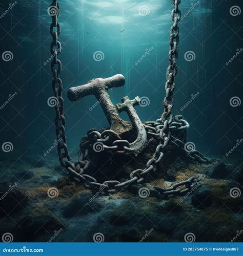 A Rusted Anchor and Chain Dragging Along the Ocean Floor. Stock ...