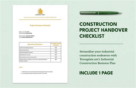 Construction Project Handover Checklist in Word, Google Docs - Download | Template.net