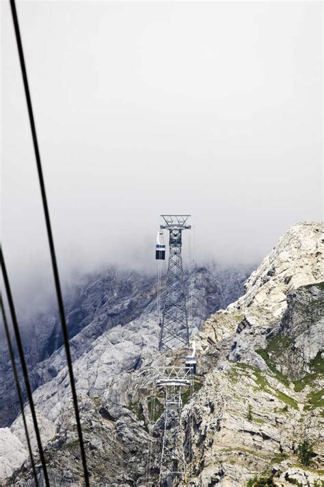 Austria, Zugspitze, View of cable car and mountain stock photo