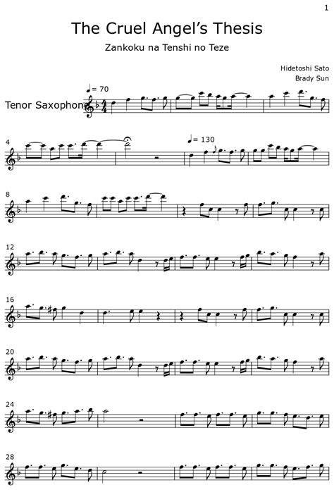 The Cruel Angel’s Thesis - Sheet music for Tenor Saxophone