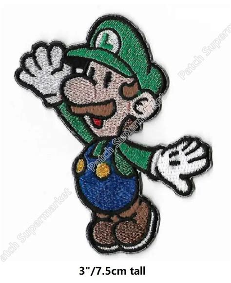 Luigi L Super Mario Game Embroidered iron on patch Kids Vest Sewing ...