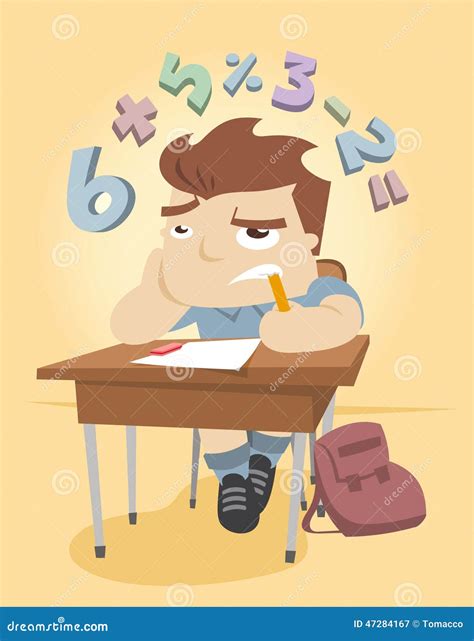 Little Boy Trying To Solve a Math Problem at School Stock Illustration - Illustration of cartoon ...