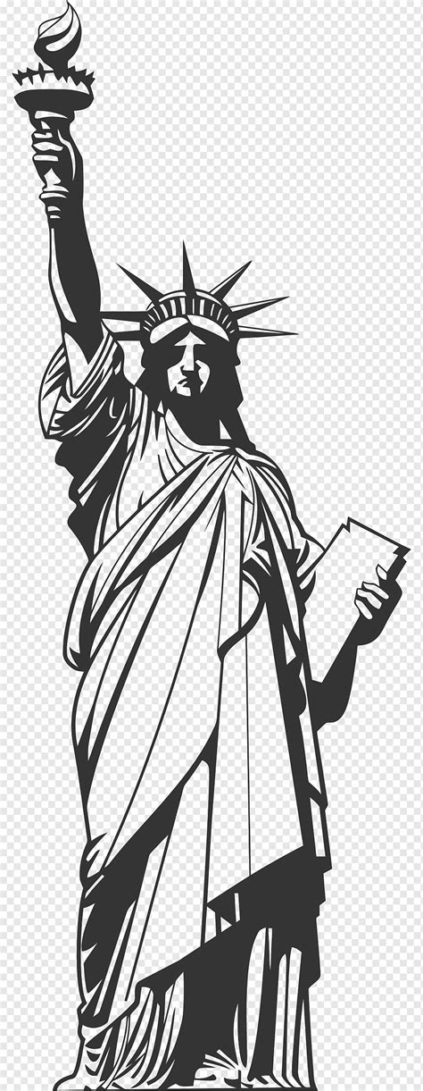 Statue of Liberty Drawing, statue of liberty, monochrome, united States, cartoon png | PNGWing