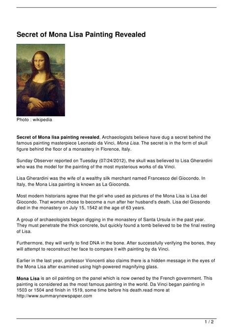 Secret of Mona Lisa Painting Revealed