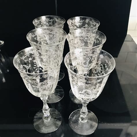 Vintage 6 Claret Tall Wine Glasses Fostoria Crystal Navarre Pattern ...