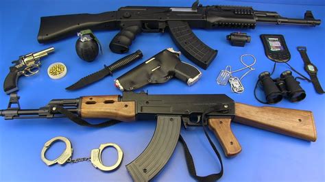 Toy Guns Toys for Kids !! Guns AK-47 Military equipment - Box of Toys - YouTube