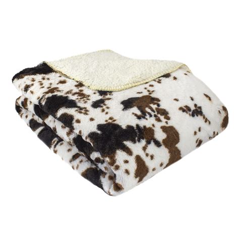 Oversized Luxury Mink Animal Print Throw with Sherpa Back in Multi (As Is Item) (White/Brown ...