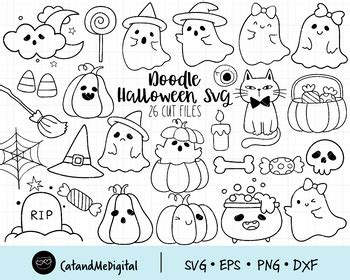 Doodle Halloween Svg Ghost Pumpkin Draw Outline Kids Clipart by ...