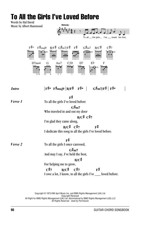 To All The Girls I've Loved Before by Willie Nelson - Guitar Chords ...