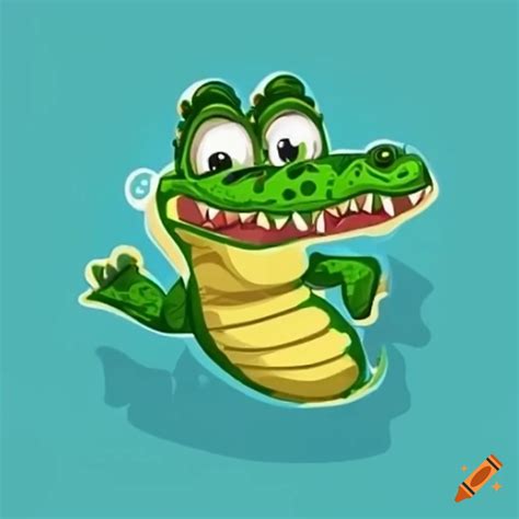 Cute chibi crocodile swimming