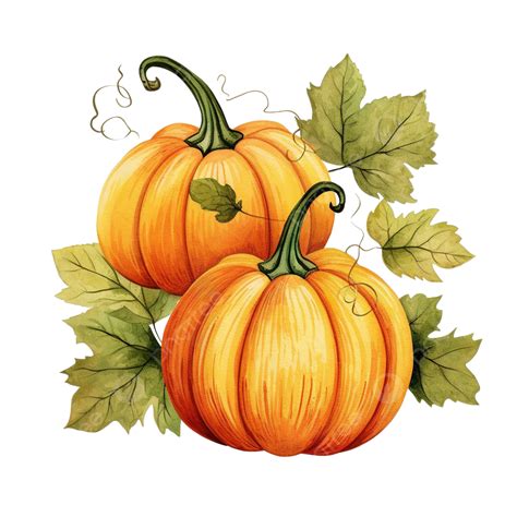 Pumpkin Leaves Watercolor Vector Illustration, Thanksgiving, Halloween ...