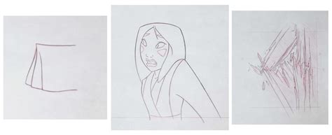 Original Walt Disney Set of Three Production Drawings from Mulan (1998) featuring Mulan (1998 ...