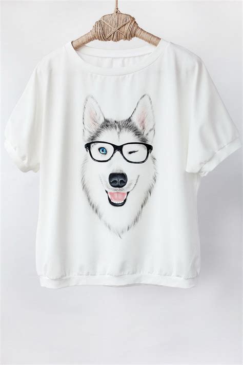 Hand Painted Designer Shirts Handpainted Siberian Husky Animal Funny ...