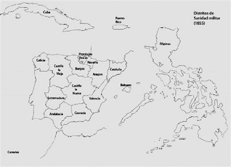 Map of the Army public health districts in the Spanish Empire (1855 ...