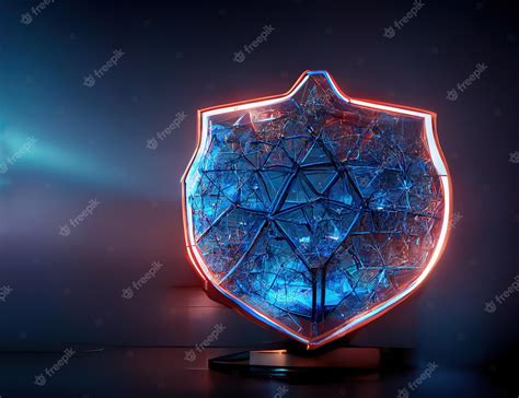 Premium Photo | Crystal shield with glowing neon outline on dark background