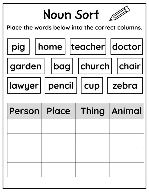 10 Printable Noun Sorting Worksheets, Nouns Practice Worksheets, Matching and Grouping Activity ...