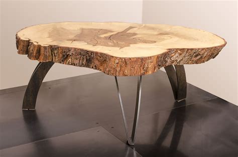 Hand Crafted Coffee Table | Live Edge Maple - Weathered Steel by Visual Metals LLC | CustomMade.com