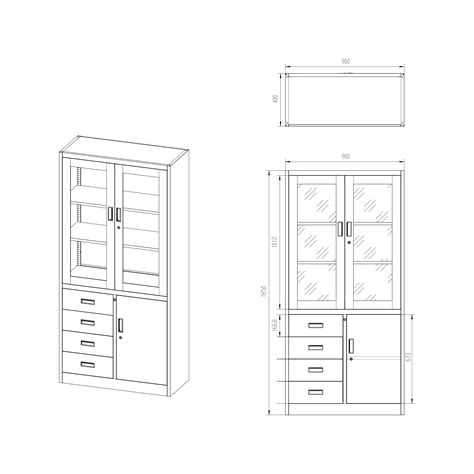 Metal office glass-door file cabinet with drawers WIOLA, 900 x 1850 x 400 mm, anthracite-white