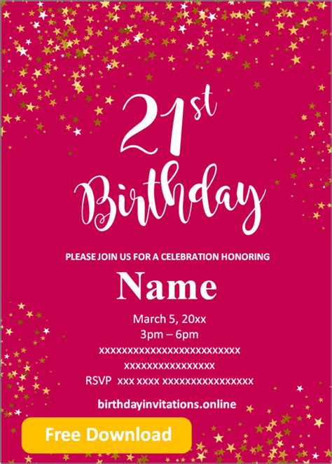 FREE Printable 21st birthday invitations Templates | Party Invitation ...