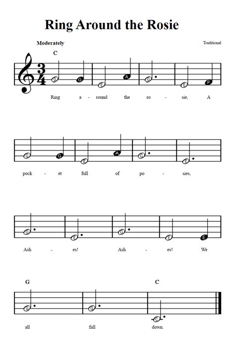 Ring Around the Rosie: Beginner Sheet Music with Chords and Lyrics